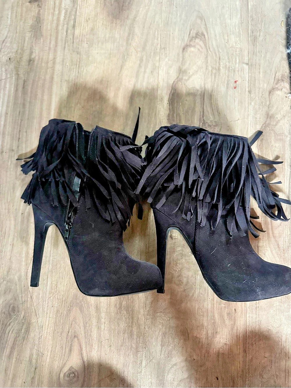 Black Fringe Heeled Boots
